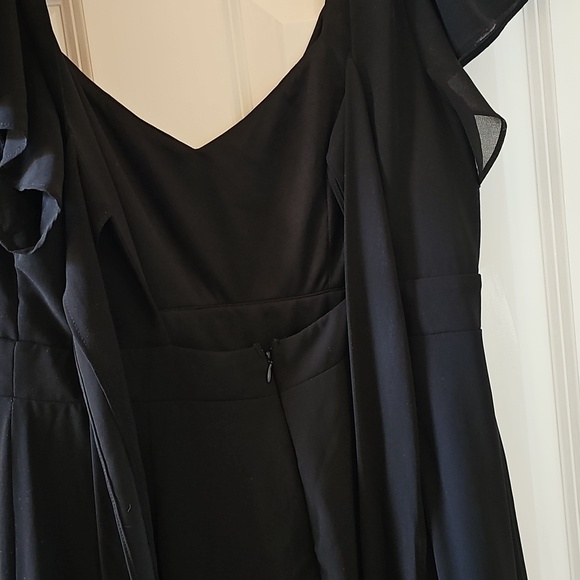 Lulu's Black Flutter-Sleeve V-Neck Dress - Picture 6 of 7